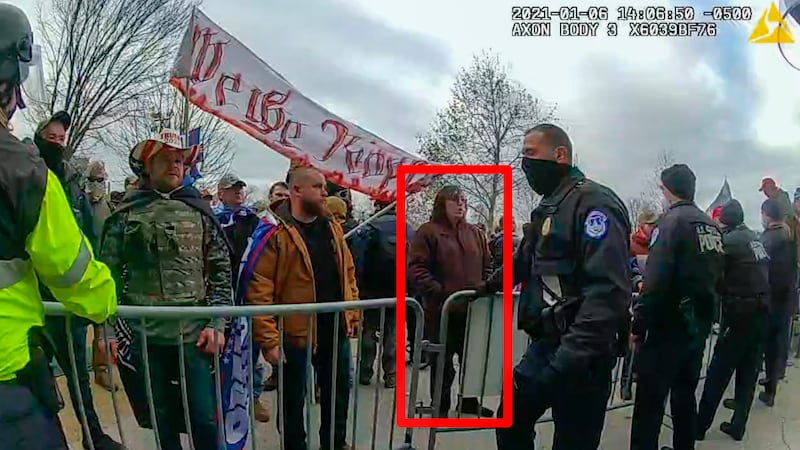 In this image from U.S. Capitol Police video, released and annotated by the Justice Department...