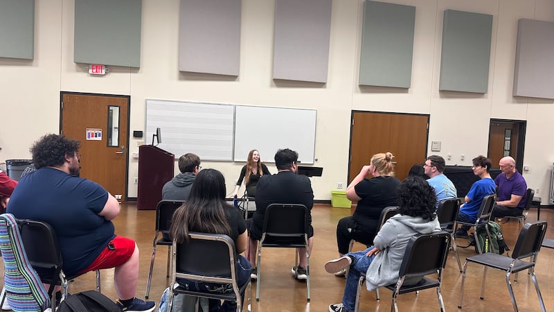 Gala Flagello in front of the Wichita Falls Symphony Orchestra