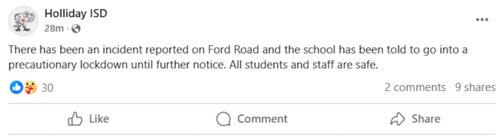 Holliday ISD lockdown lifted Holliday ISD lockdown lifted